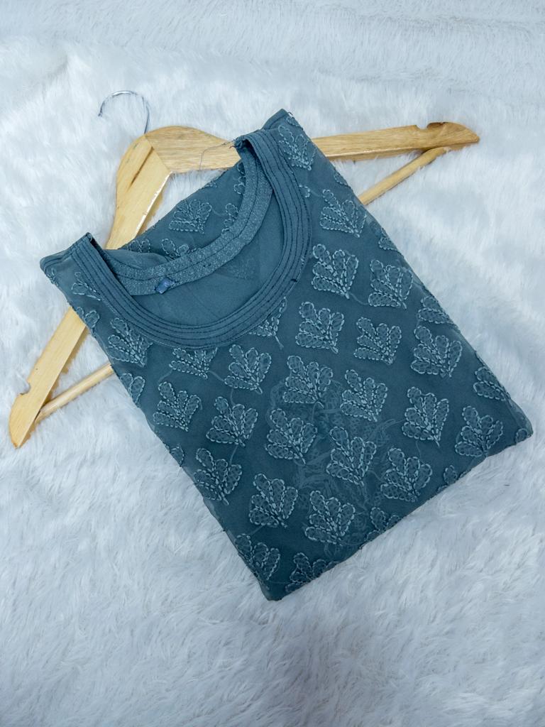 Boat neck booti georgette kurta