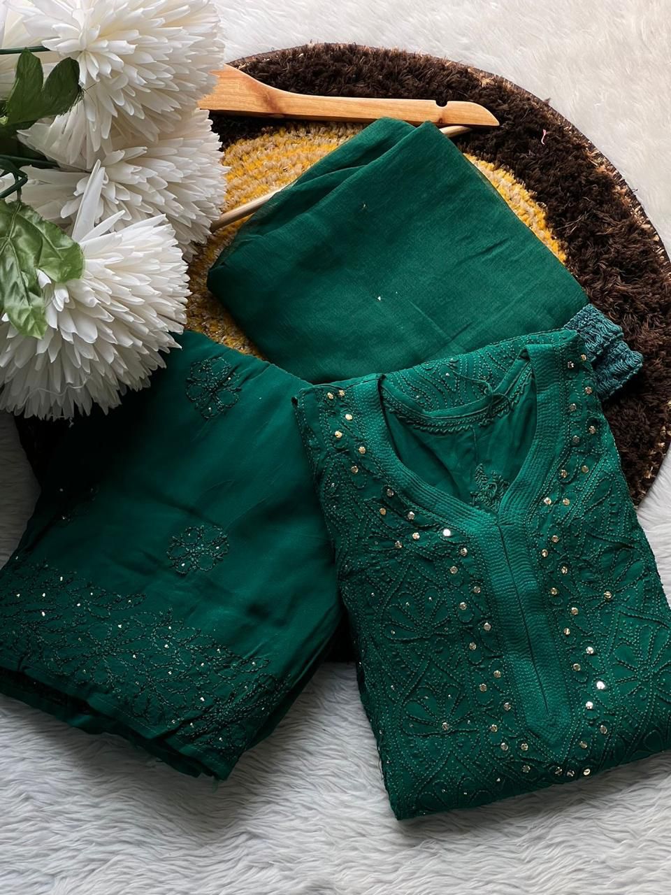 Viscose 3pc suit with mukesh work