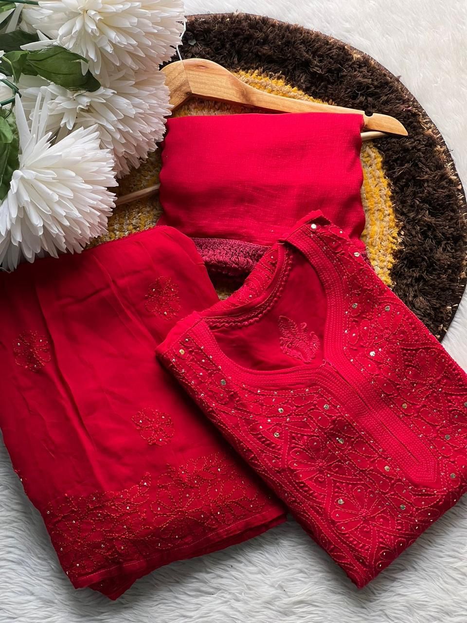 Viscose 3pc suit with mukesh work