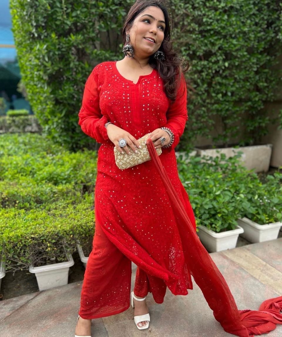 Viscose 3pc suit with mukesh work