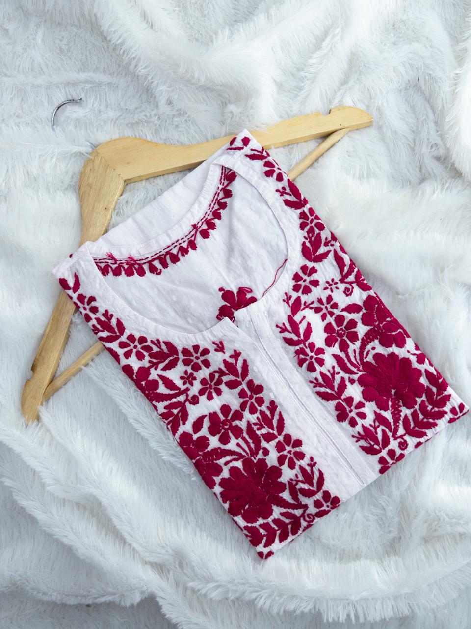 Dobby cotton kurta with color embroidery