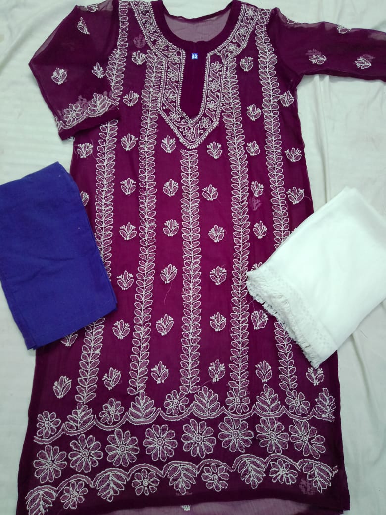 Georgette Kurti With Cotton Pant & Dupatta