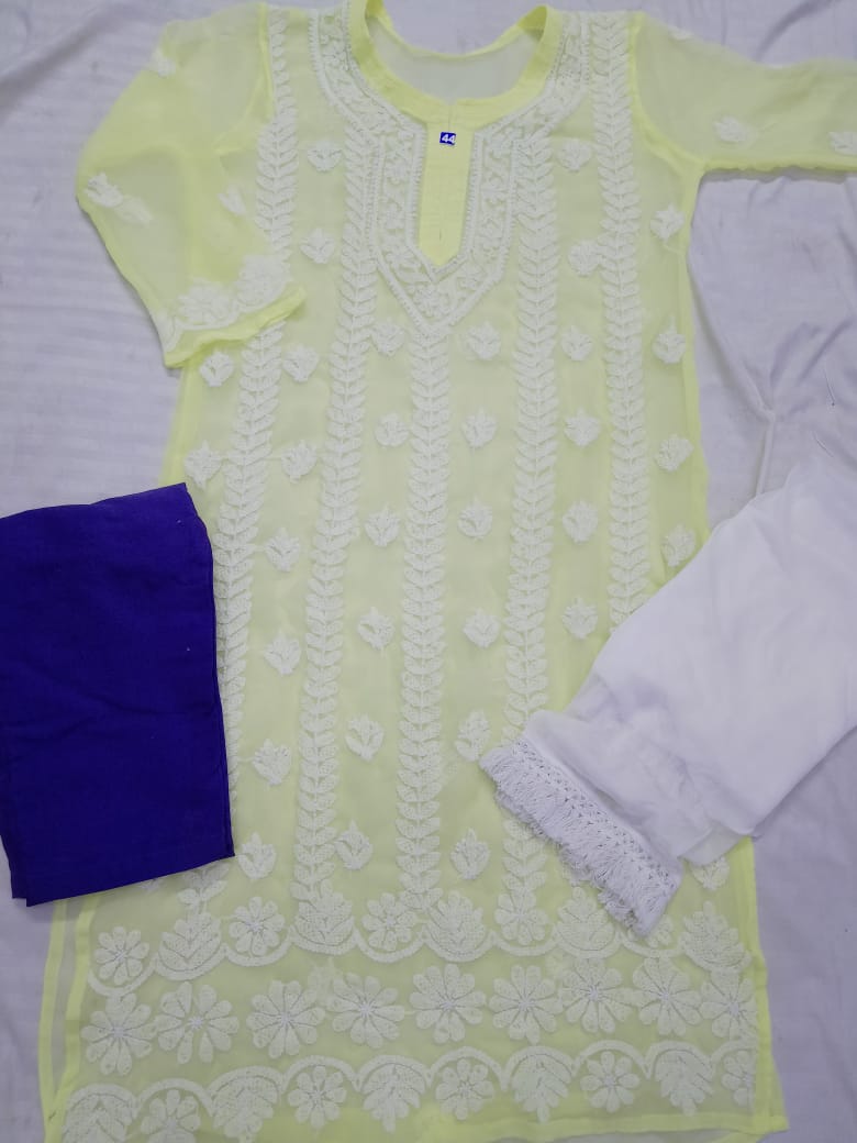 Georgette Kurti With Cotton Pant & Dupatta