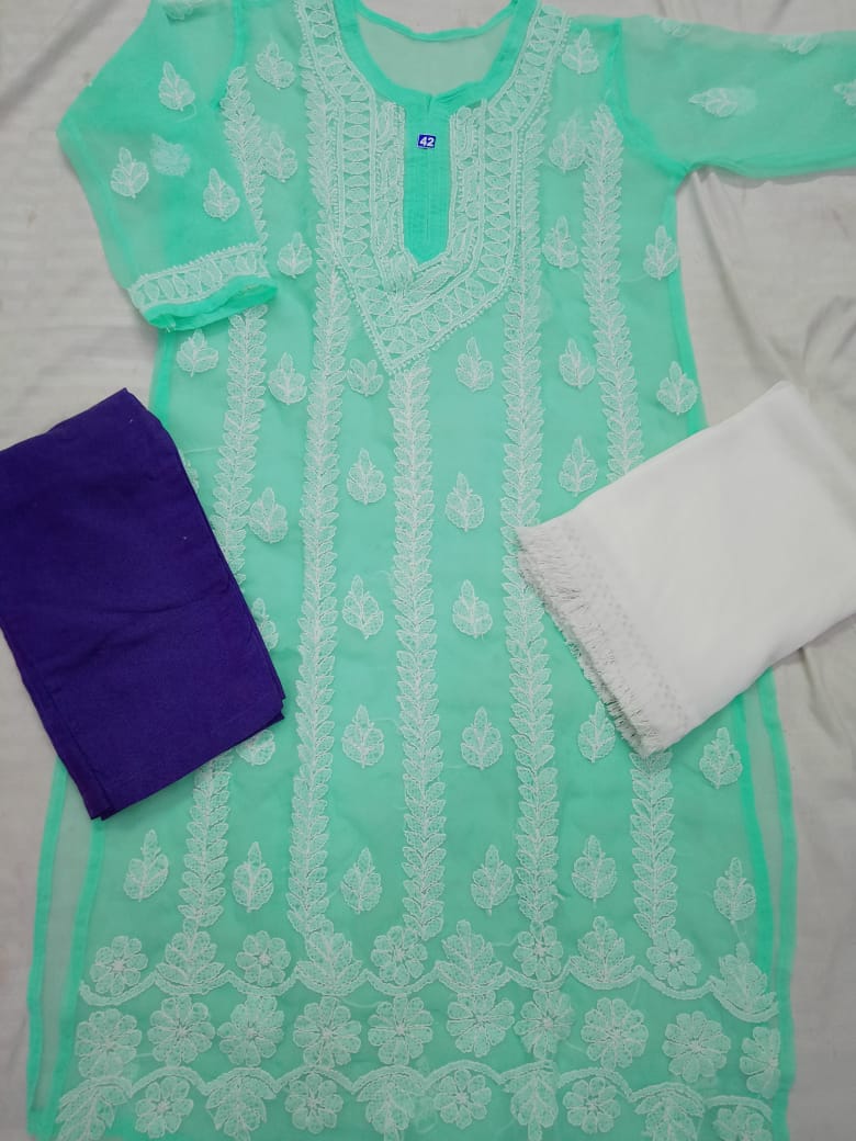 Georgette Kurti With Cotton Pant & Dupatta
