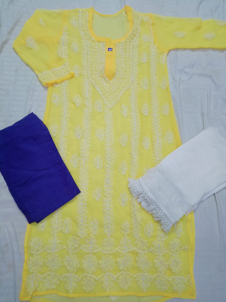 Georgette Kurti With Cotton Pant & Dupatta