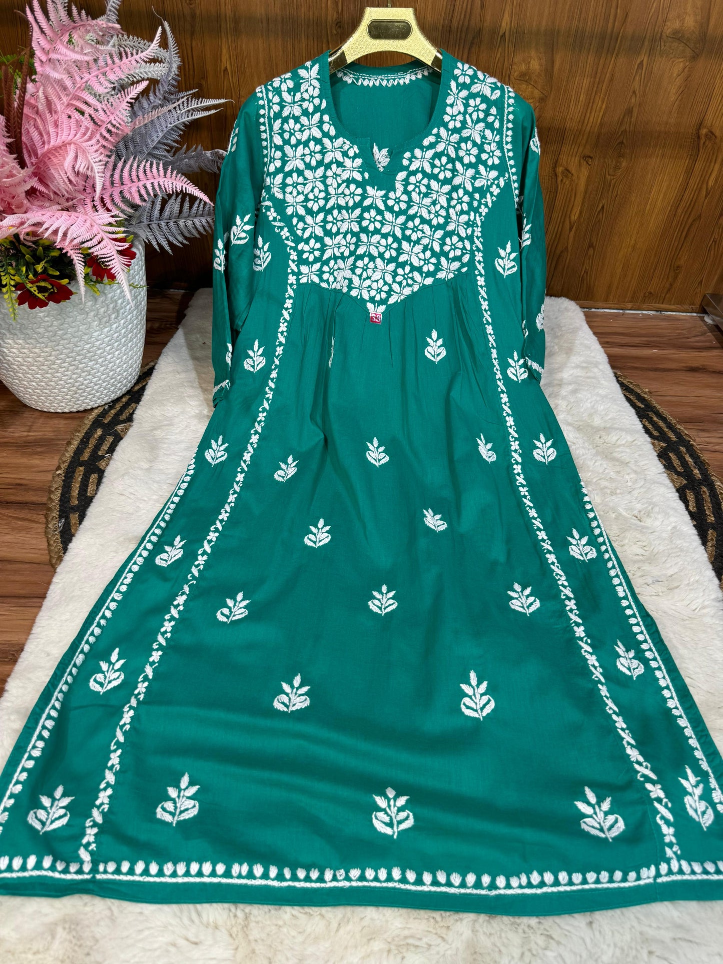 Cotton A-line kurta with beautiful chikankari handwork