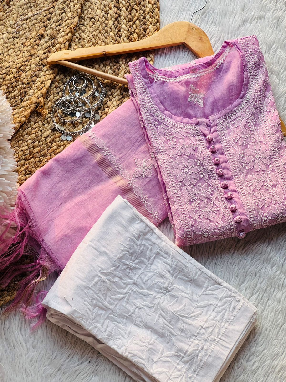 Voil chanderi kurta dupatta set With lycra pant