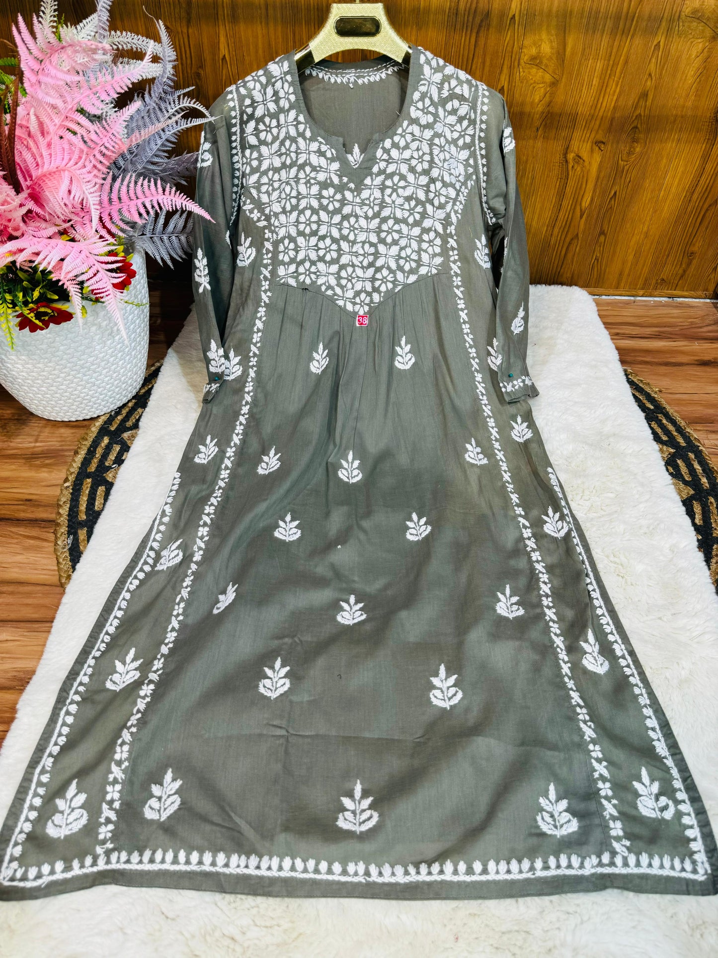 Cotton A-line kurta with beautiful chikankari handwork