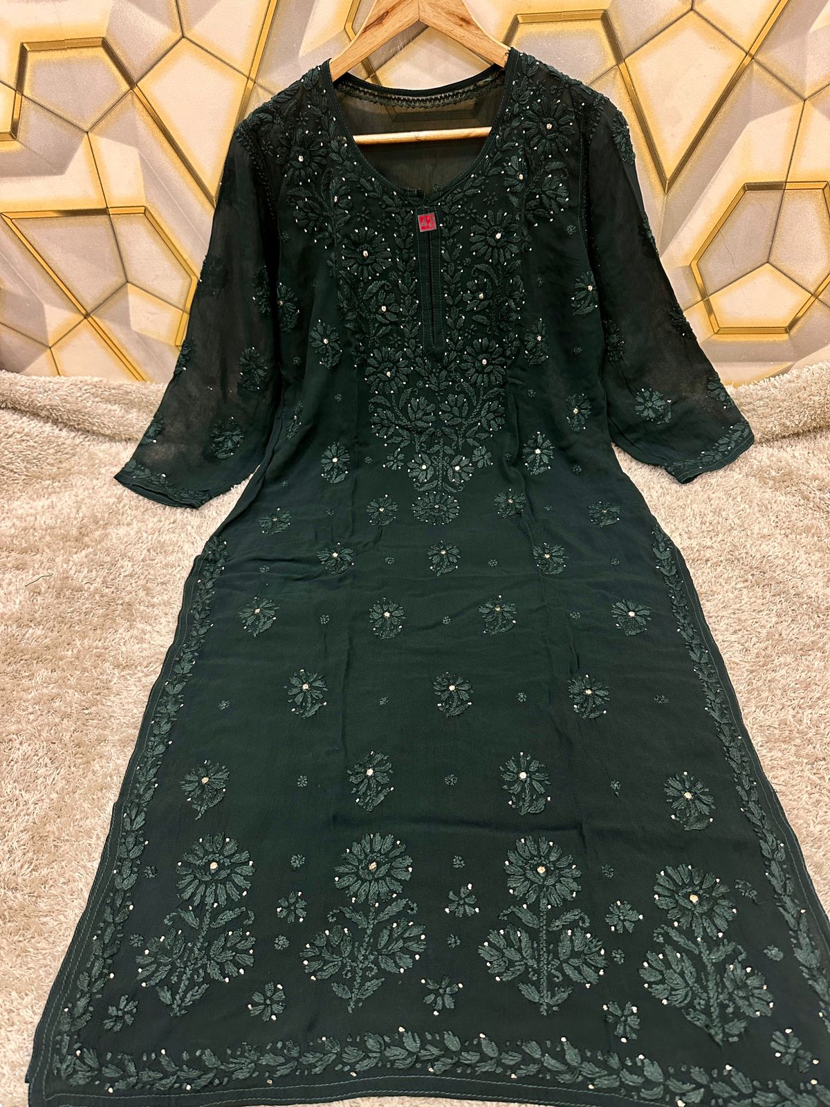 Viscose georgette kurta with mukaish work and beautiful chikankari handwork