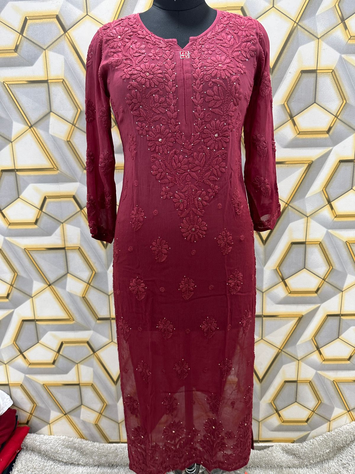 Viscose georgette kurta with mukaish work and beautiful chikankari handwork