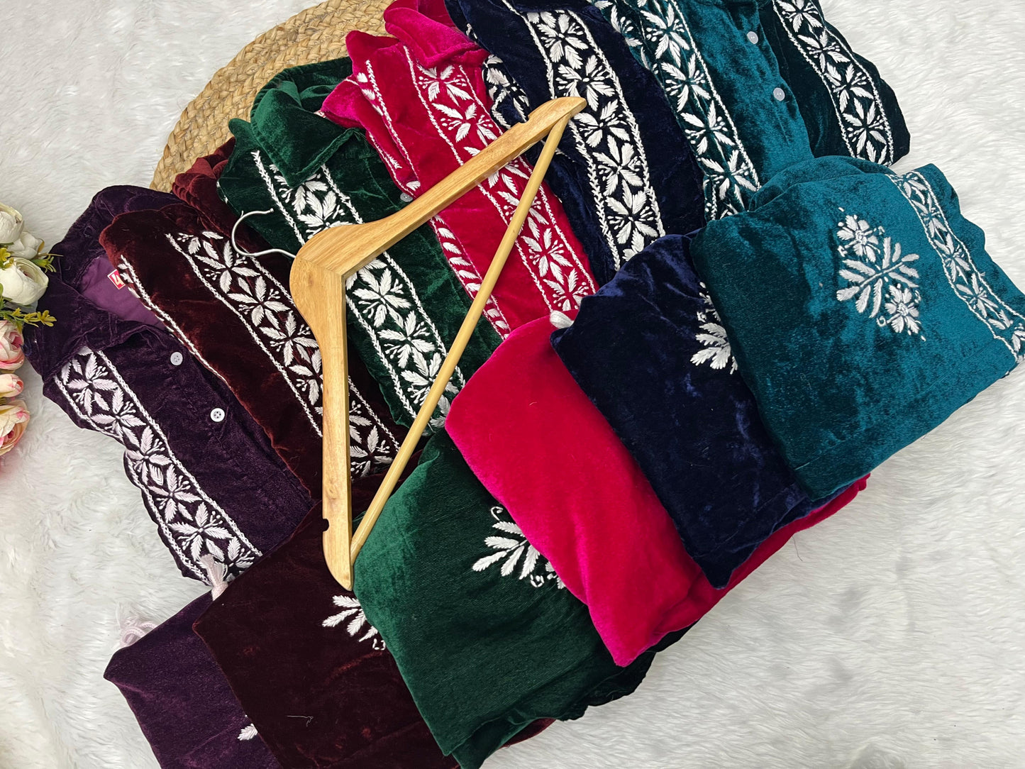 Velvet 2pc cord set with beautiful chikankari handwork perfect for winter
