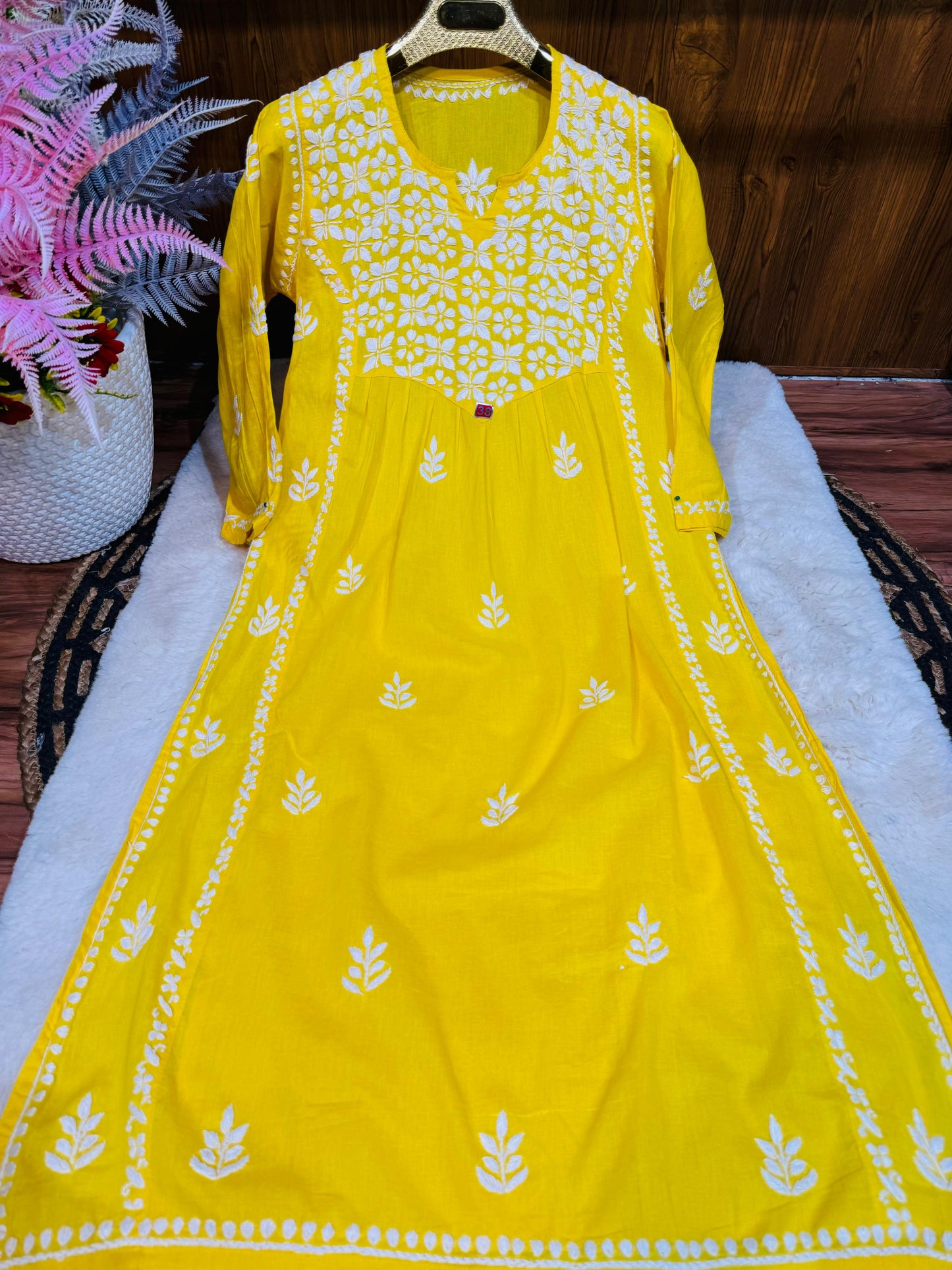 Cotton A-line kurta with beautiful chikankari handwork