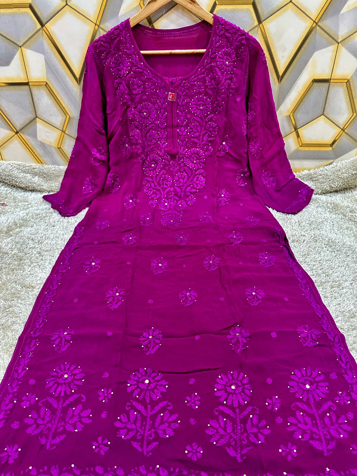 Viscose georgette kurta with mukaish work and beautiful chikankari handwork