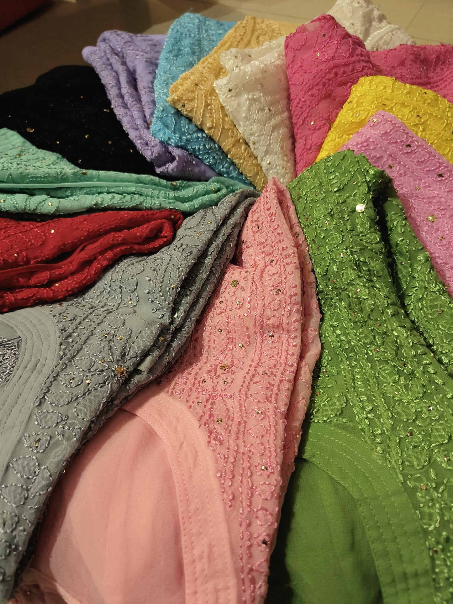 Georgette kurta with chikankari handwork and Mukesh work