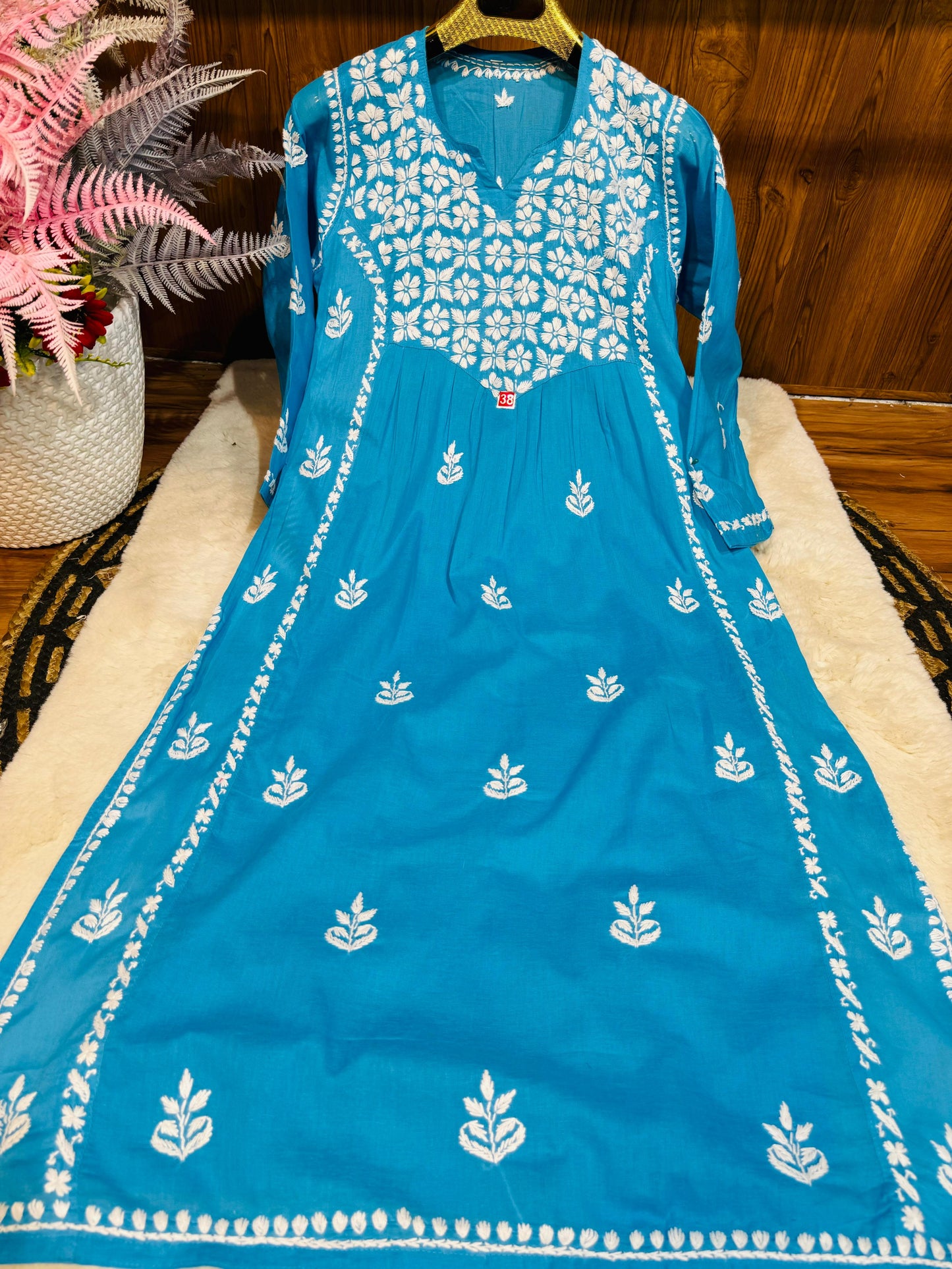 Cotton A-line kurta with beautiful chikankari handwork