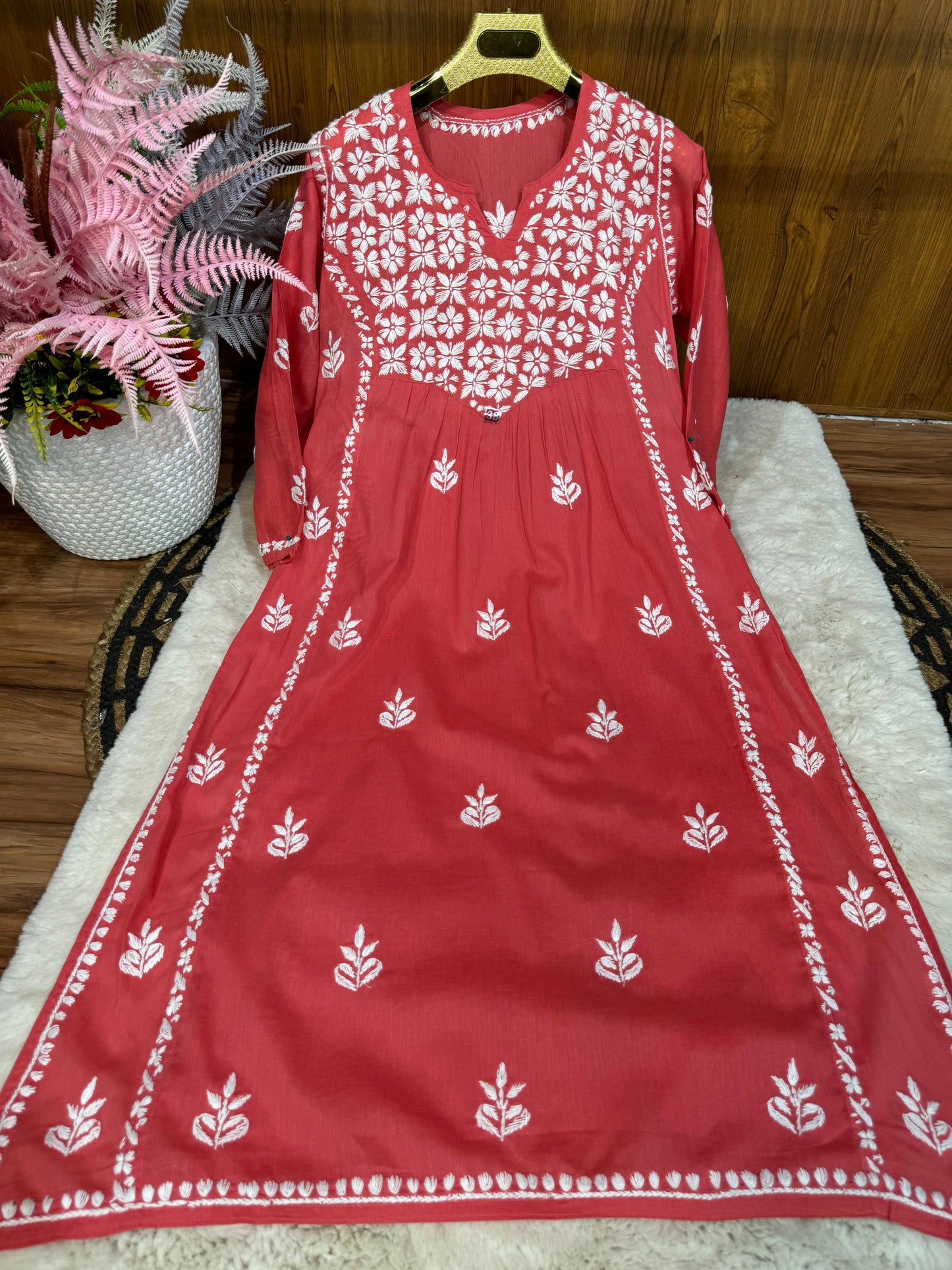Cotton A-line kurta with beautiful chikankari handwork