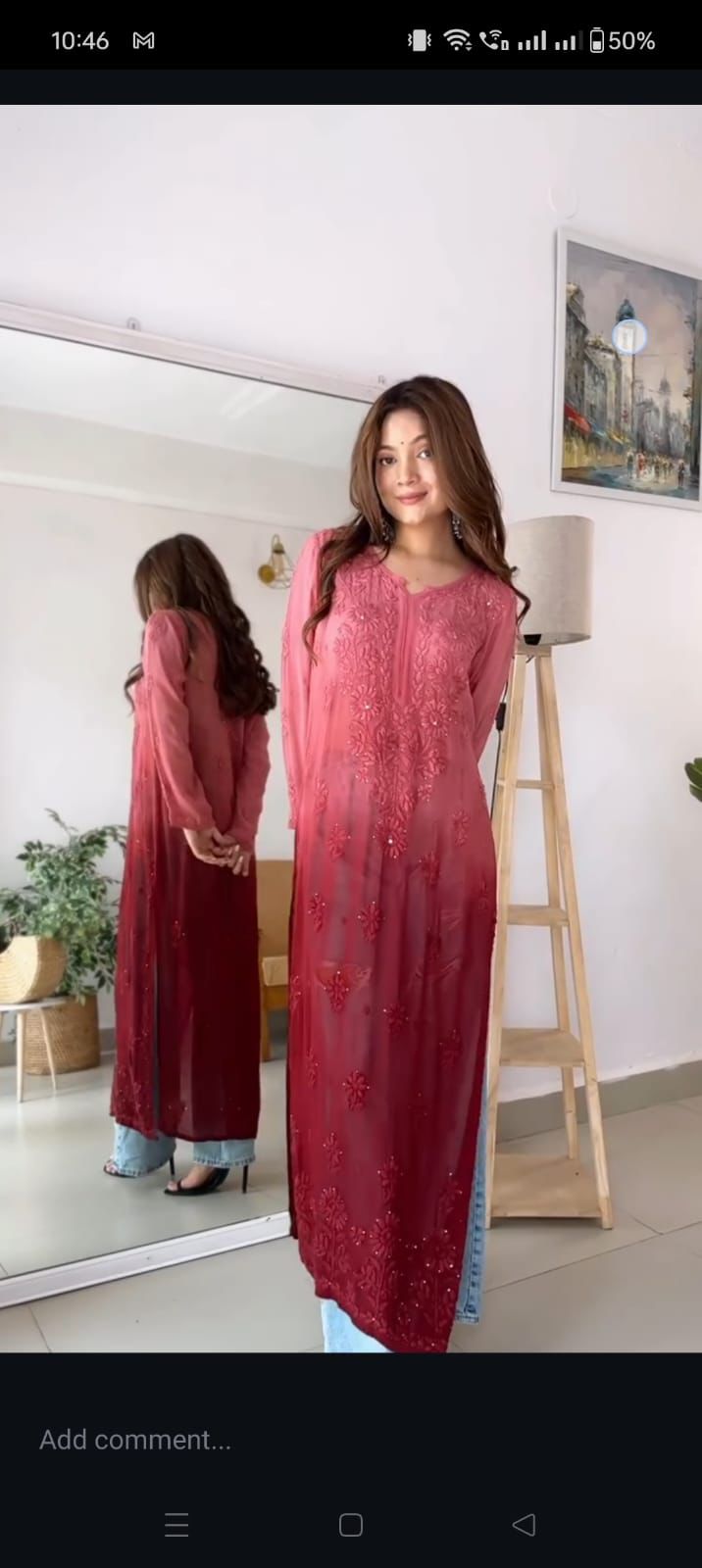 Viscose georgette kurta with mukaish work and beautiful chikankari handwork