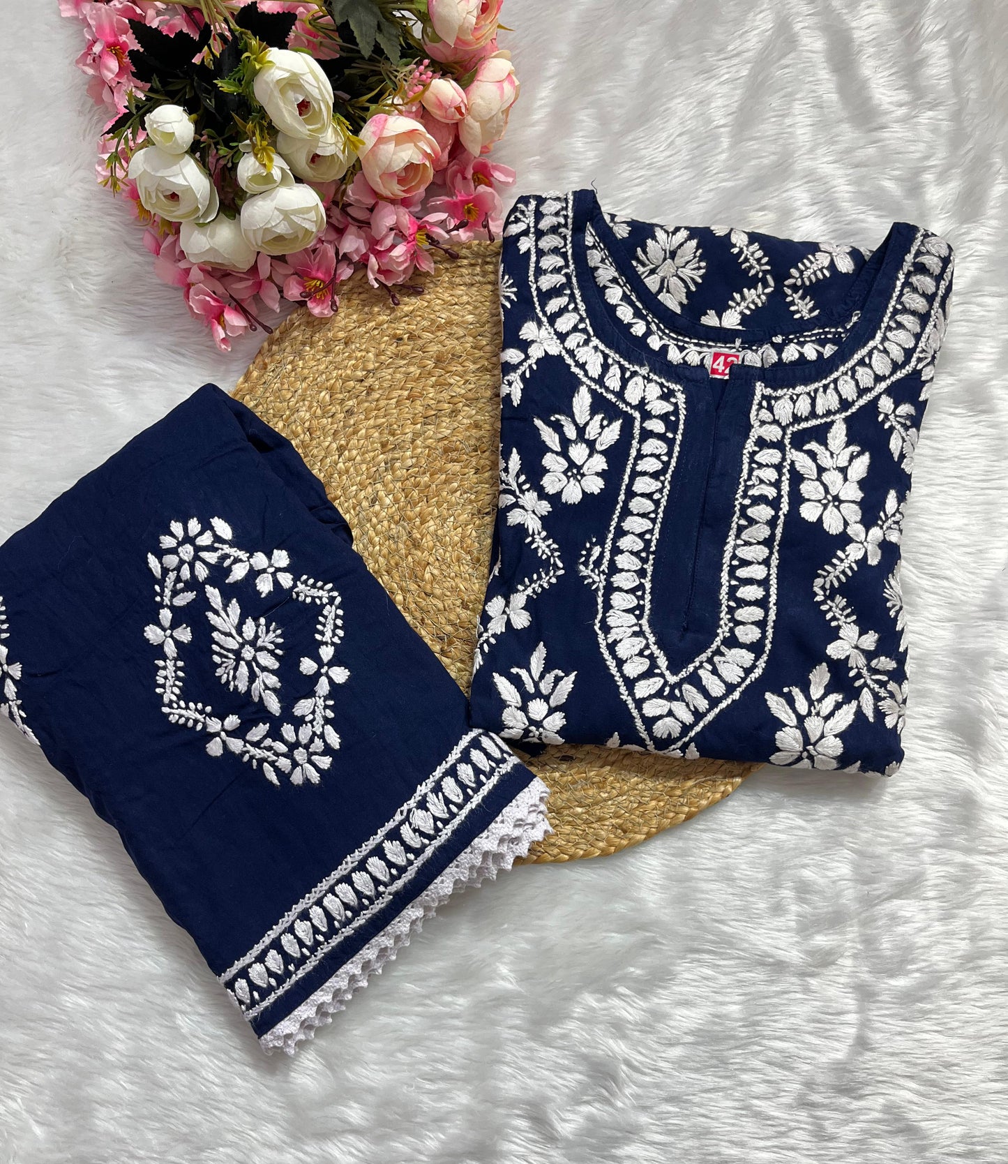 Rayon 2pc garara set with beautiful handwork chikankari
