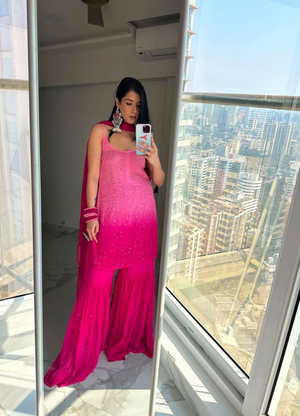 Viscose 3pc set kurta, garara and dupatta with mukaish work