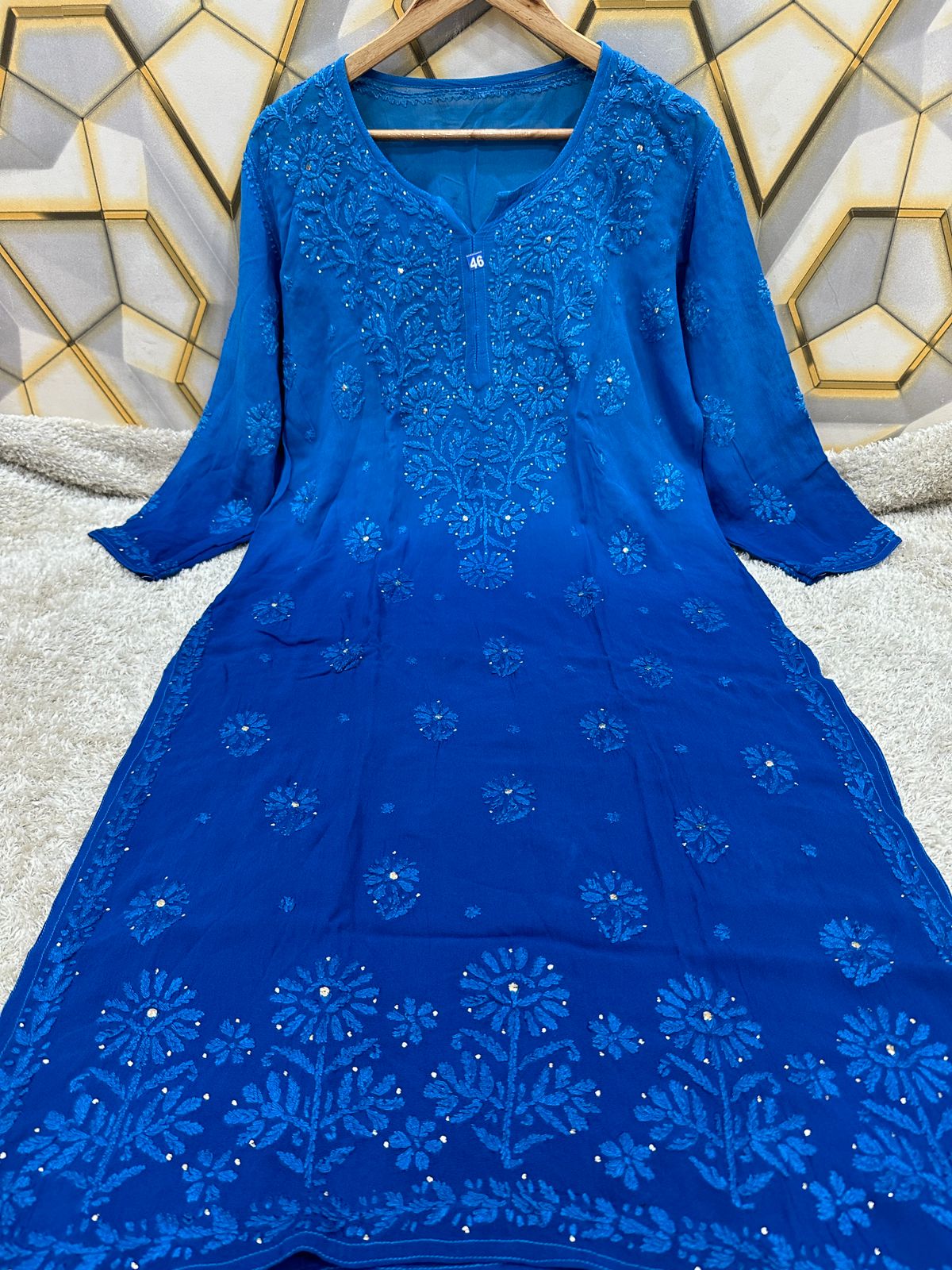 Viscose georgette kurta with mukaish work and beautiful chikankari handwork