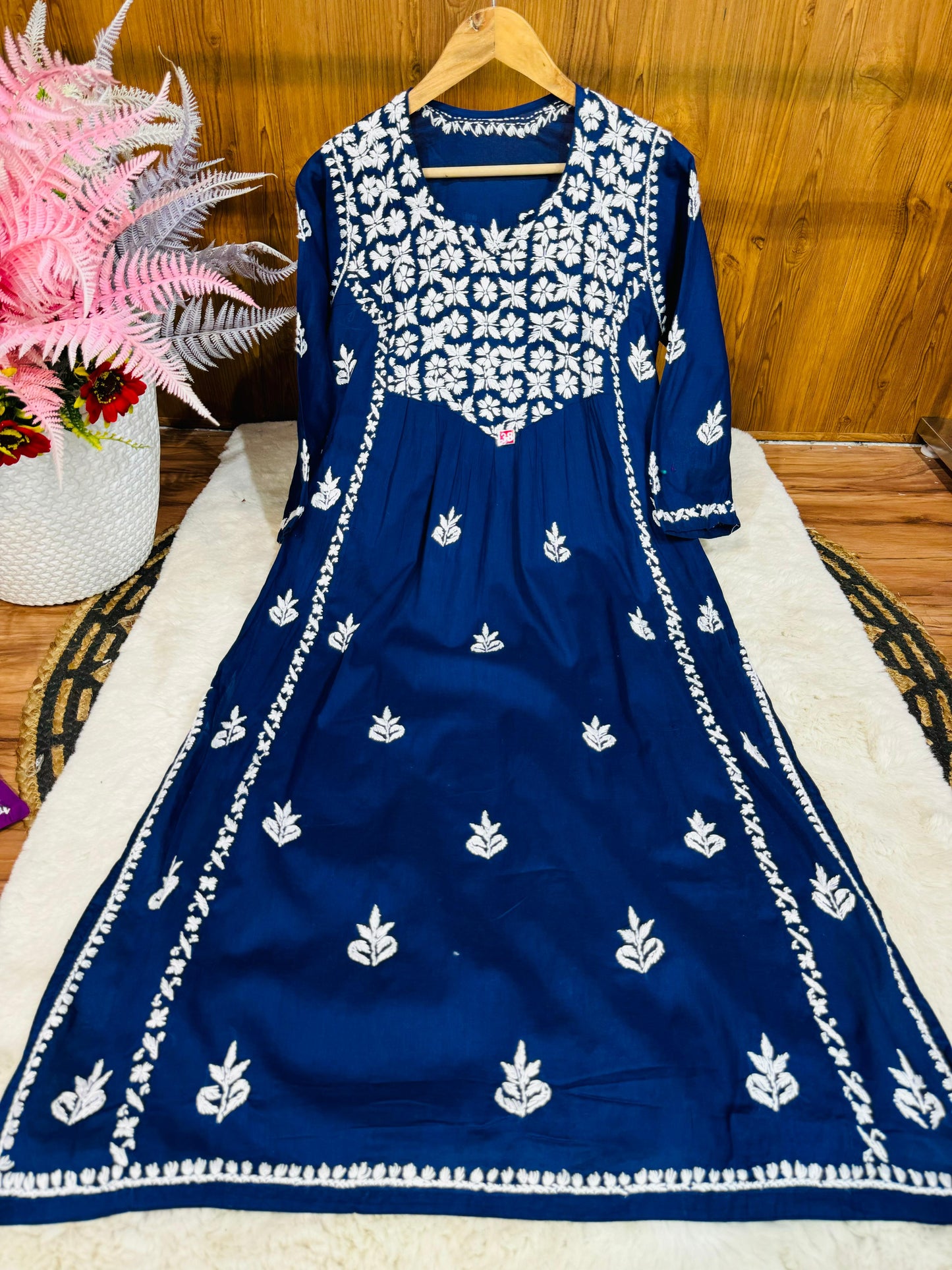 Cotton A-line kurta with beautiful chikankari handwork