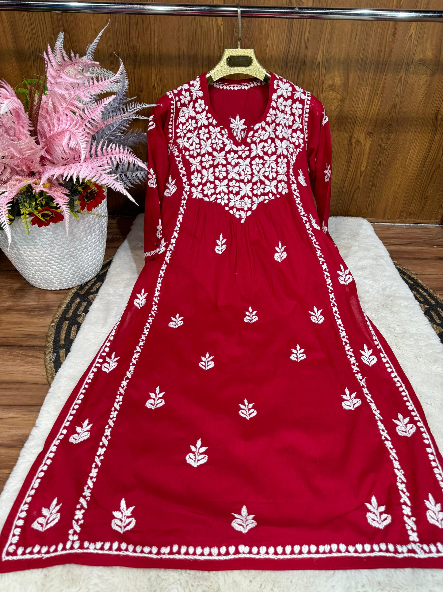 Cotton A-line kurta with beautiful chikankari handwork