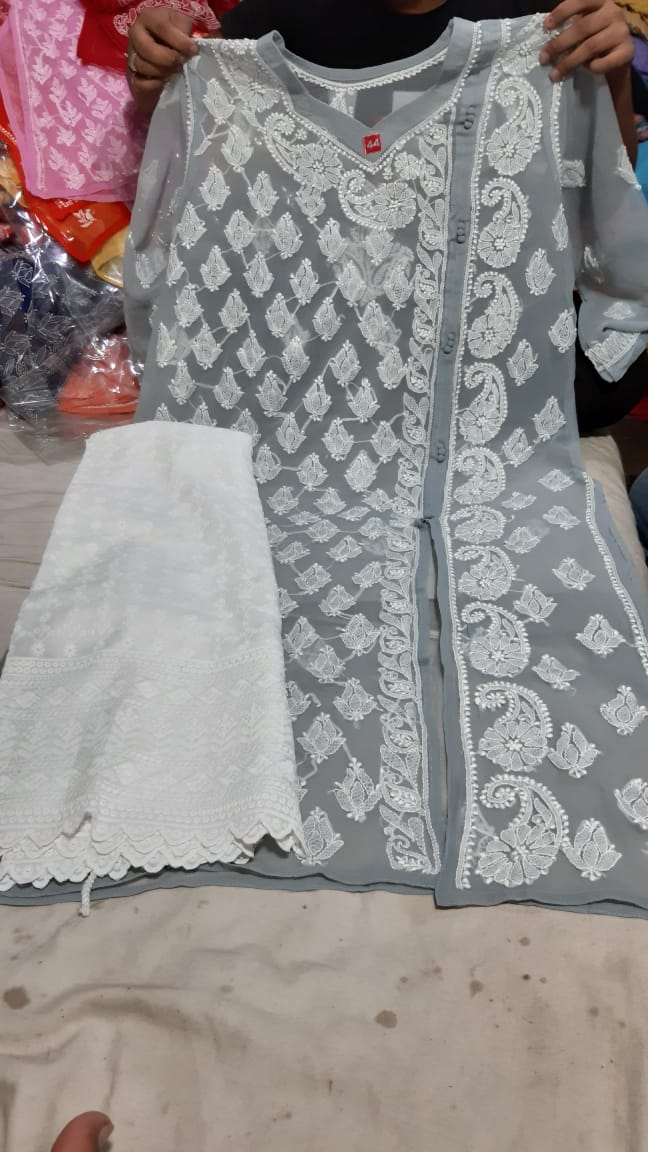 Chiffon Booti Kurti With Palazzo