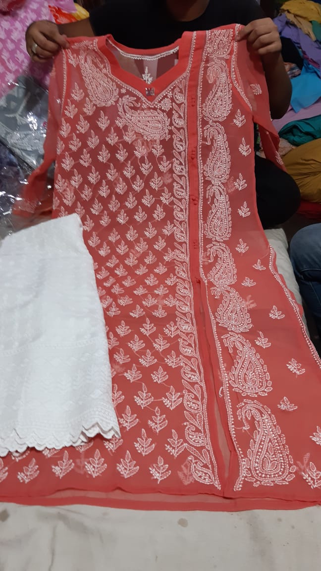 Chiffon Booti Kurti With Palazzo