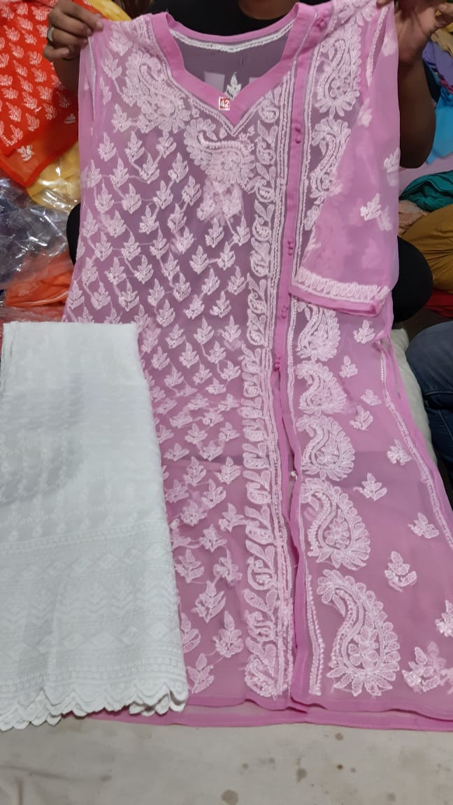 Chiffon Booti Kurti With Palazzo