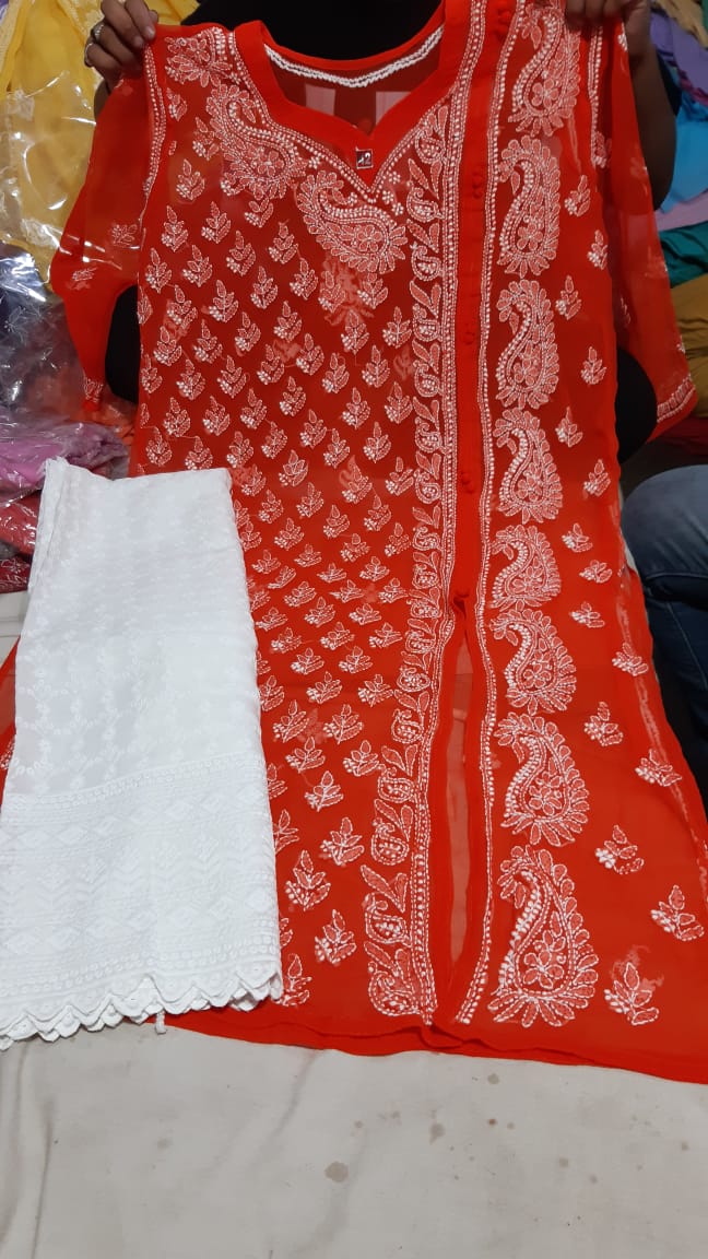 Chiffon Booti Kurti With Palazzo