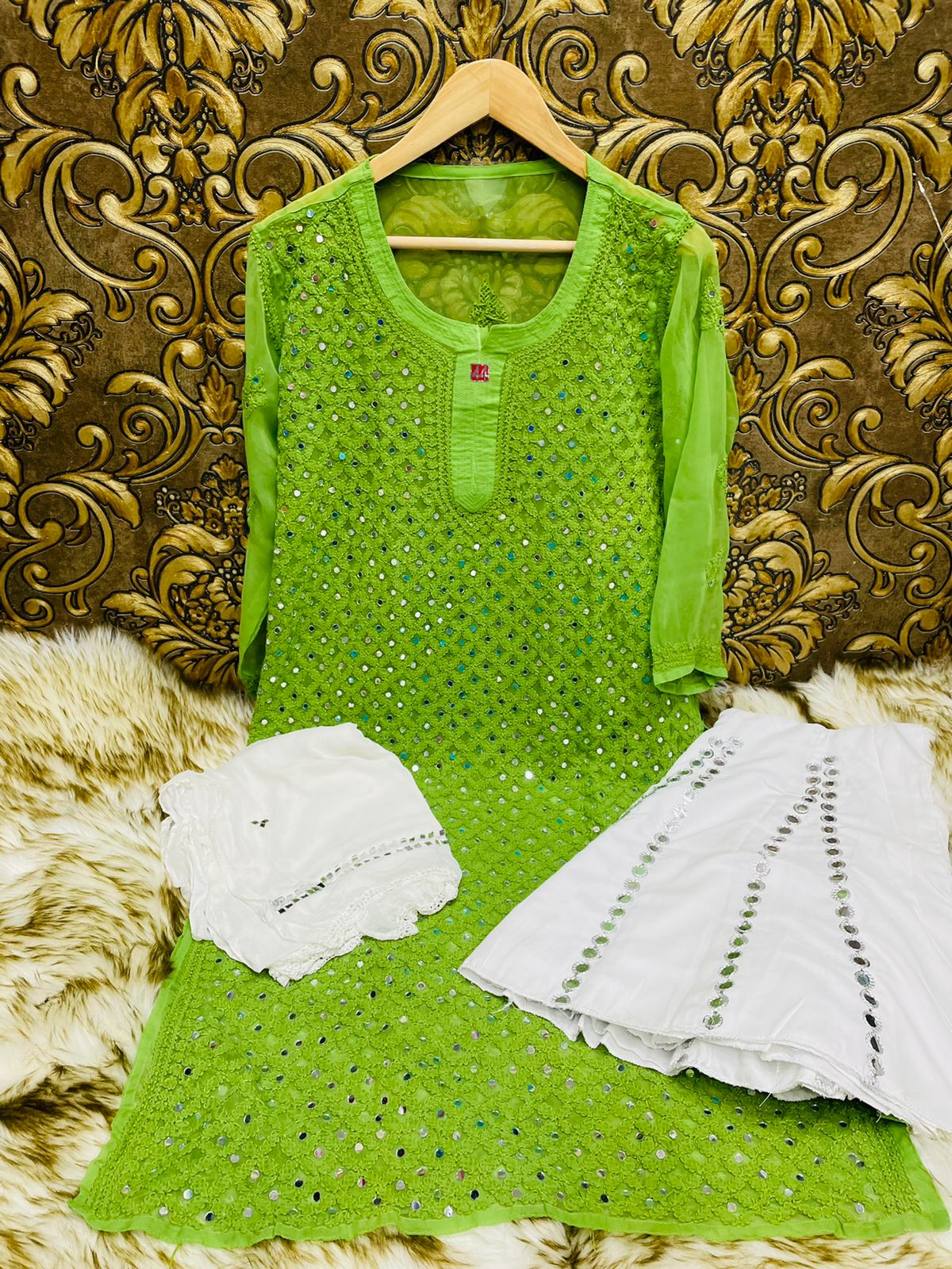 Georgette Mirror Jaal 3pc Set