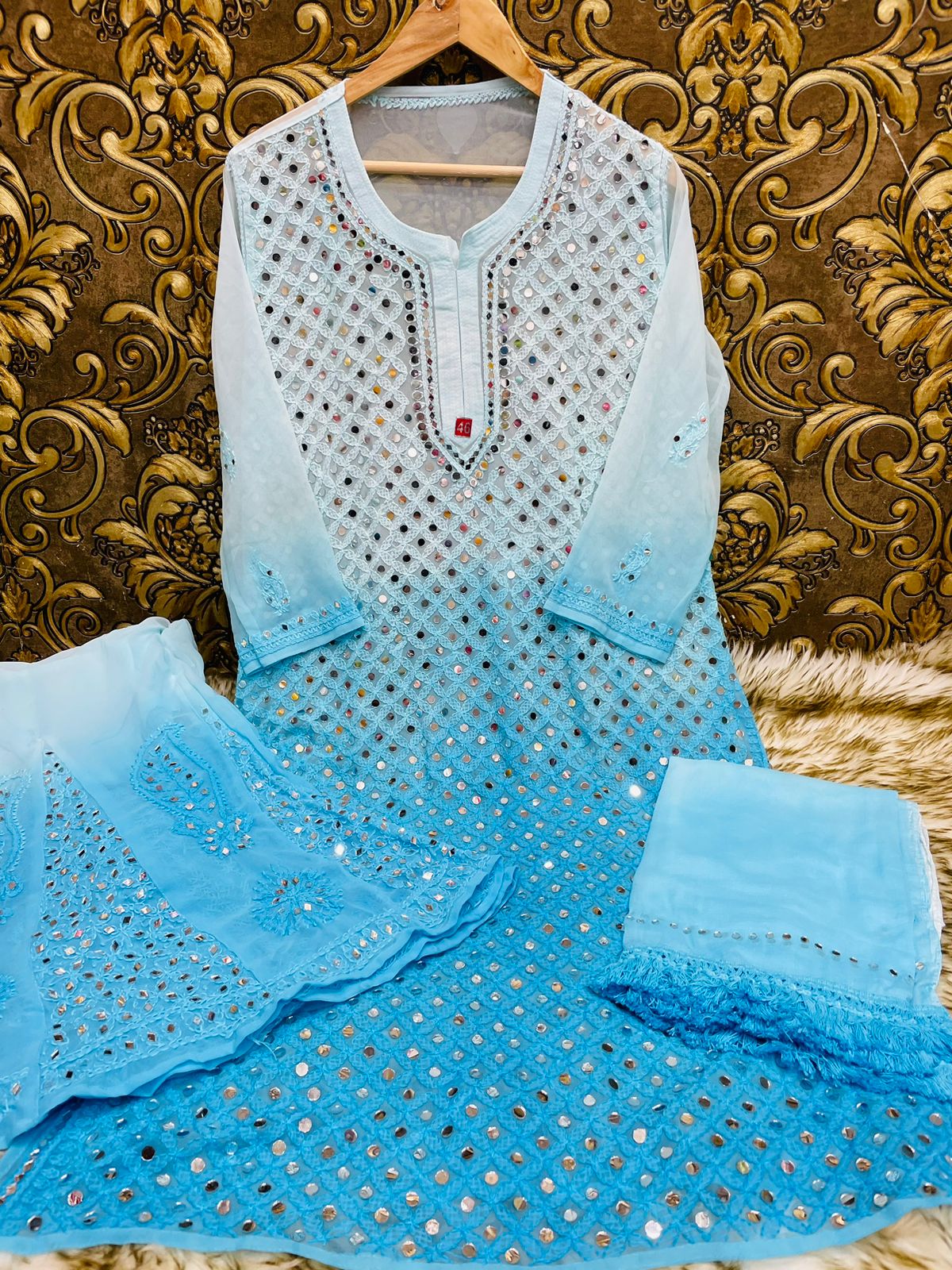 Georgette Chauptta Jaal Mirror Sharara & Dupatta