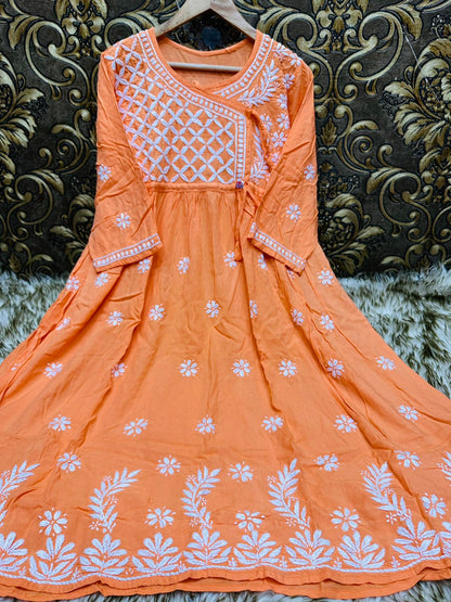 Lucknowi Chikankari Heavy Side Dori Angrakha Gown