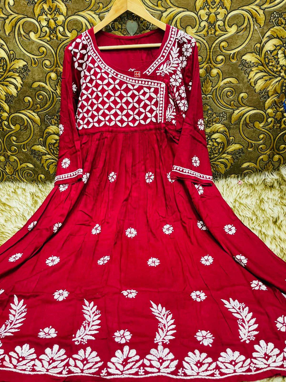 Lucknowi Chikankari Heavy Side Dori Angrakha Gown