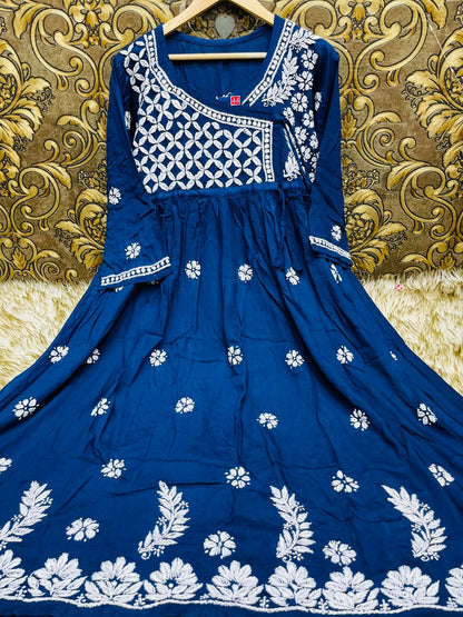 Lucknowi Chikankari Heavy Side Dori Angrakha Gown