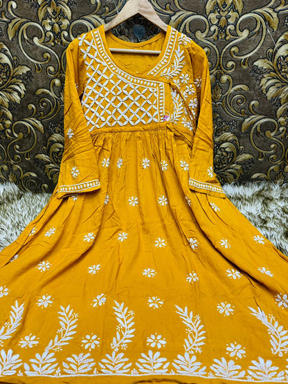 Lucknowi Chikankari Heavy Side Dori Angrakha Gown