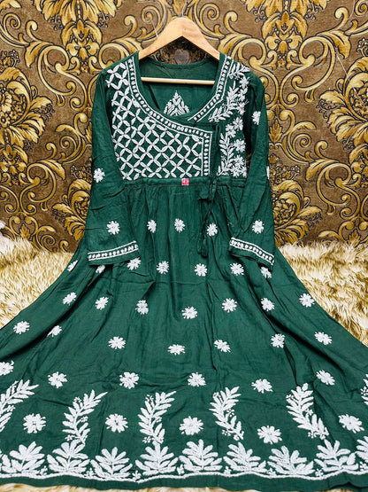 Lucknowi Chikankari Heavy Side Dori Angrakha Gown