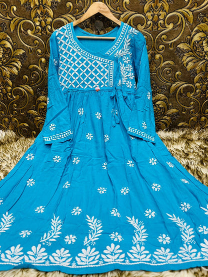 Lucknowi Chikankari Heavy Side Dori Angrakha Gown