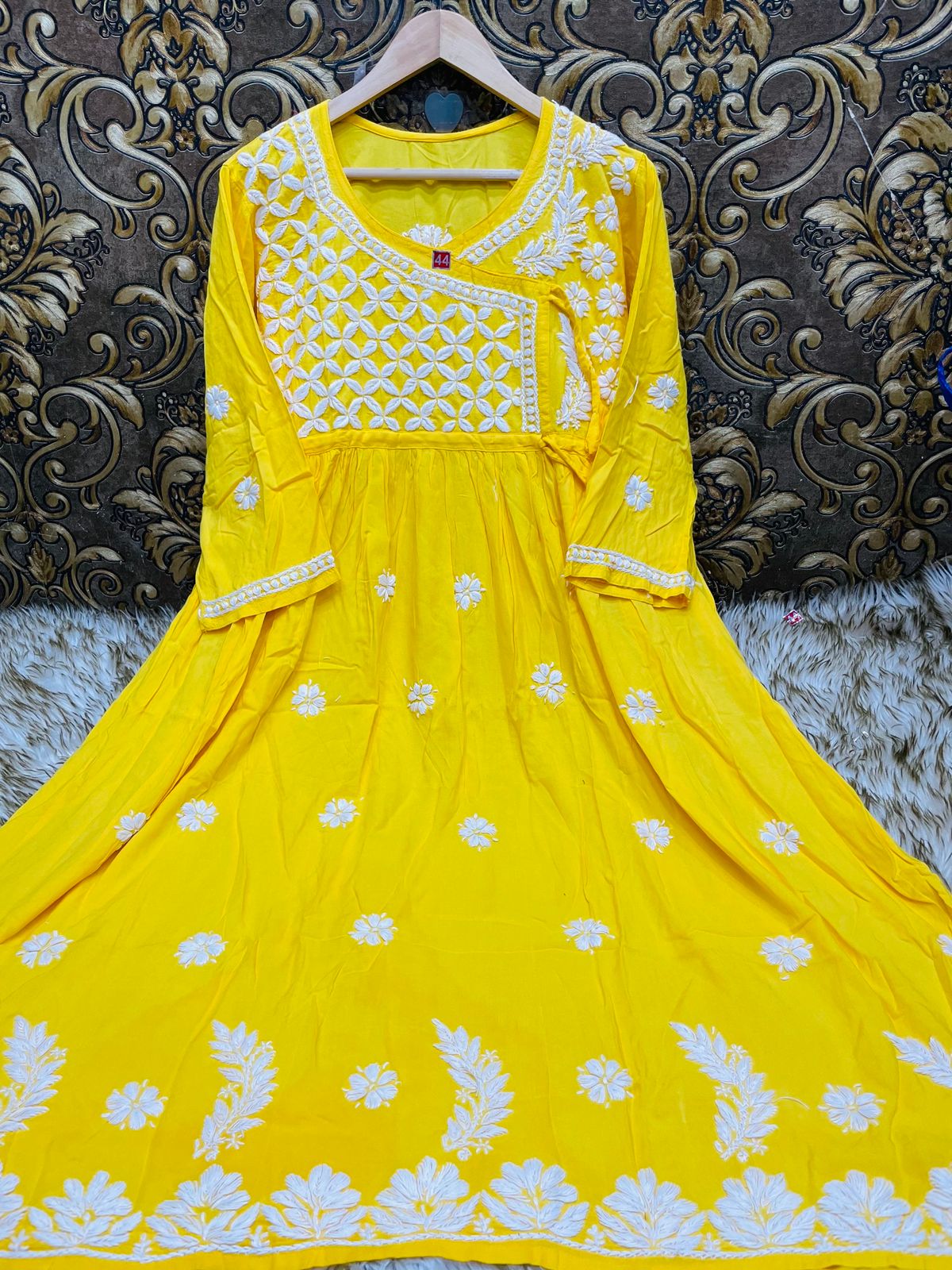 Lucknowi Chikankari Heavy Side Dori Angrakha Gown