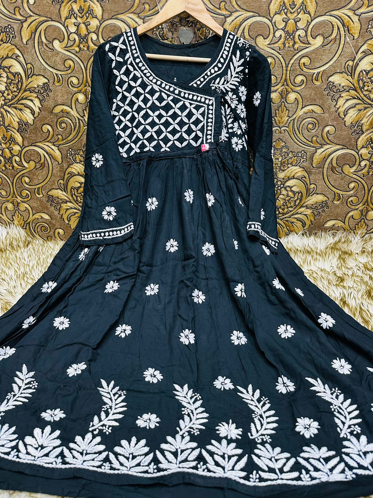 Lucknowi Chikankari Heavy Side Dori Angrakha Gown