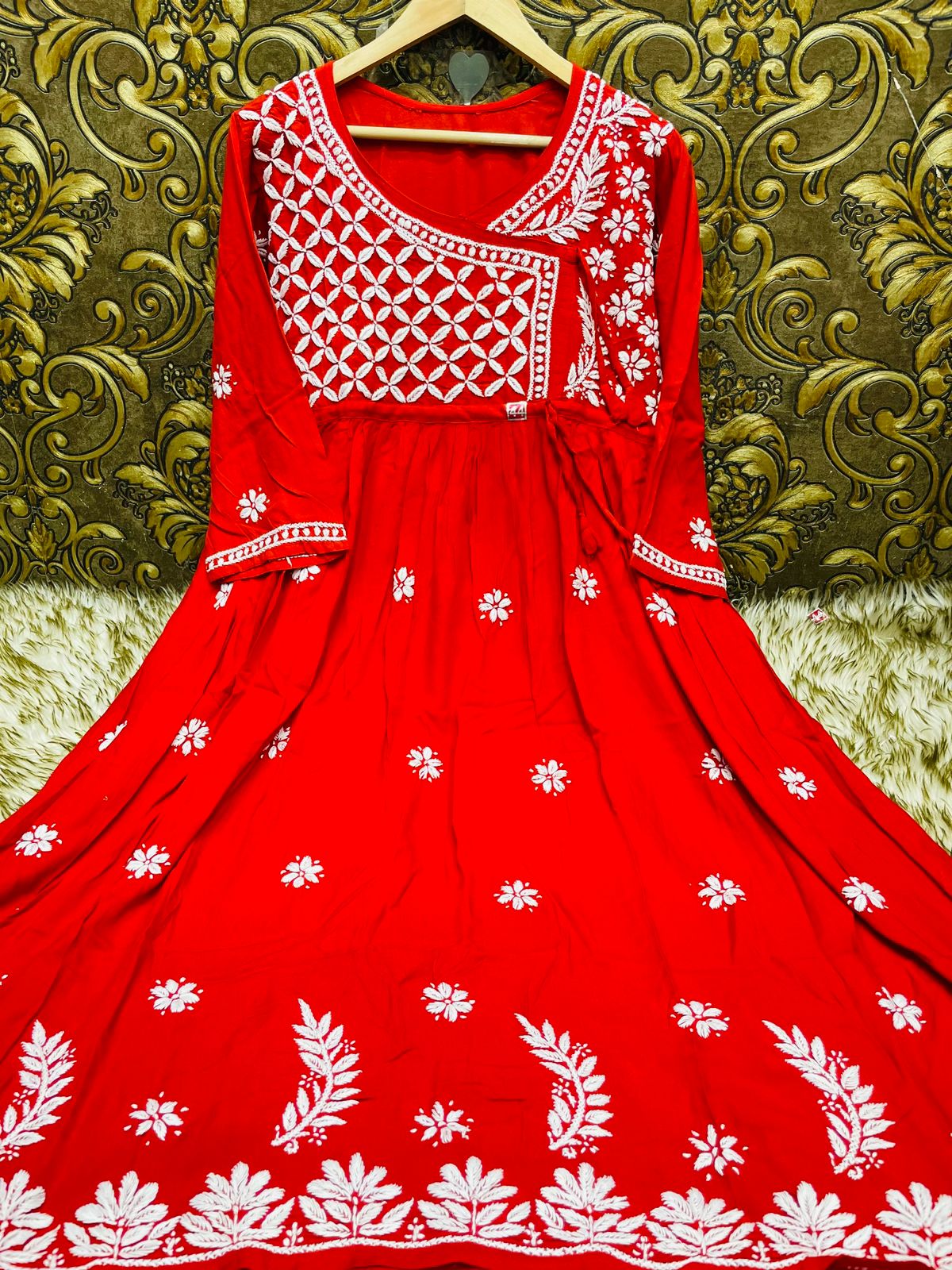 Lucknowi Chikankari Heavy Side Dori Angrakha Gown