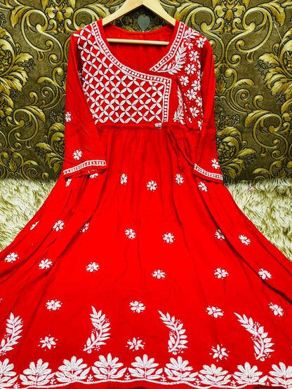 Lucknowi Chikankari Heavy Side Dori Angrakha Gown