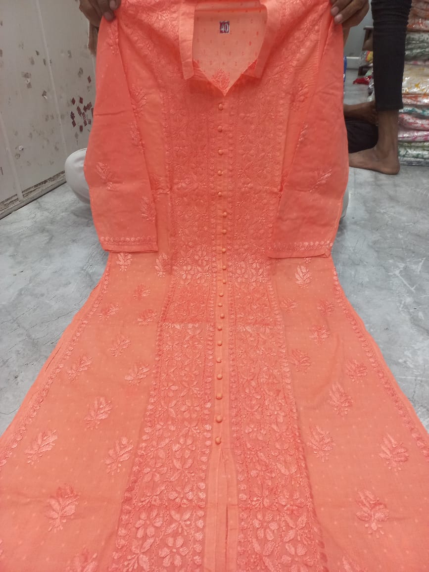 Mul cotton Lucknowi TONE TO TONE chikankari panel design collardar kurti