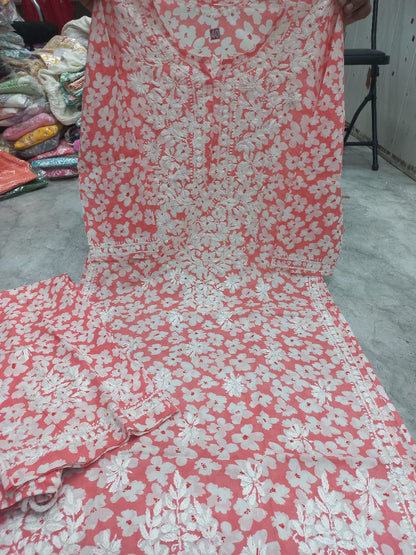 MULCOTTON printed Lucknowi chikankari plazzo suit