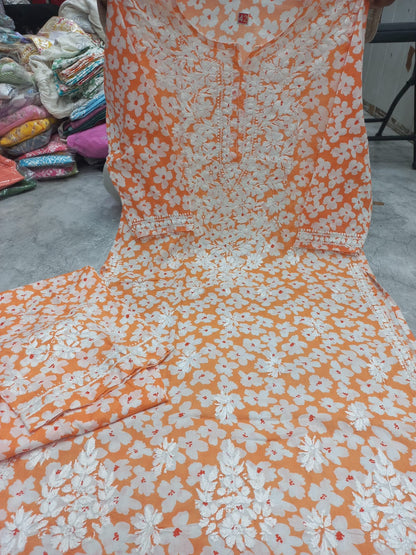 MULCOTTON printed Lucknowi chikankari plazzo suit