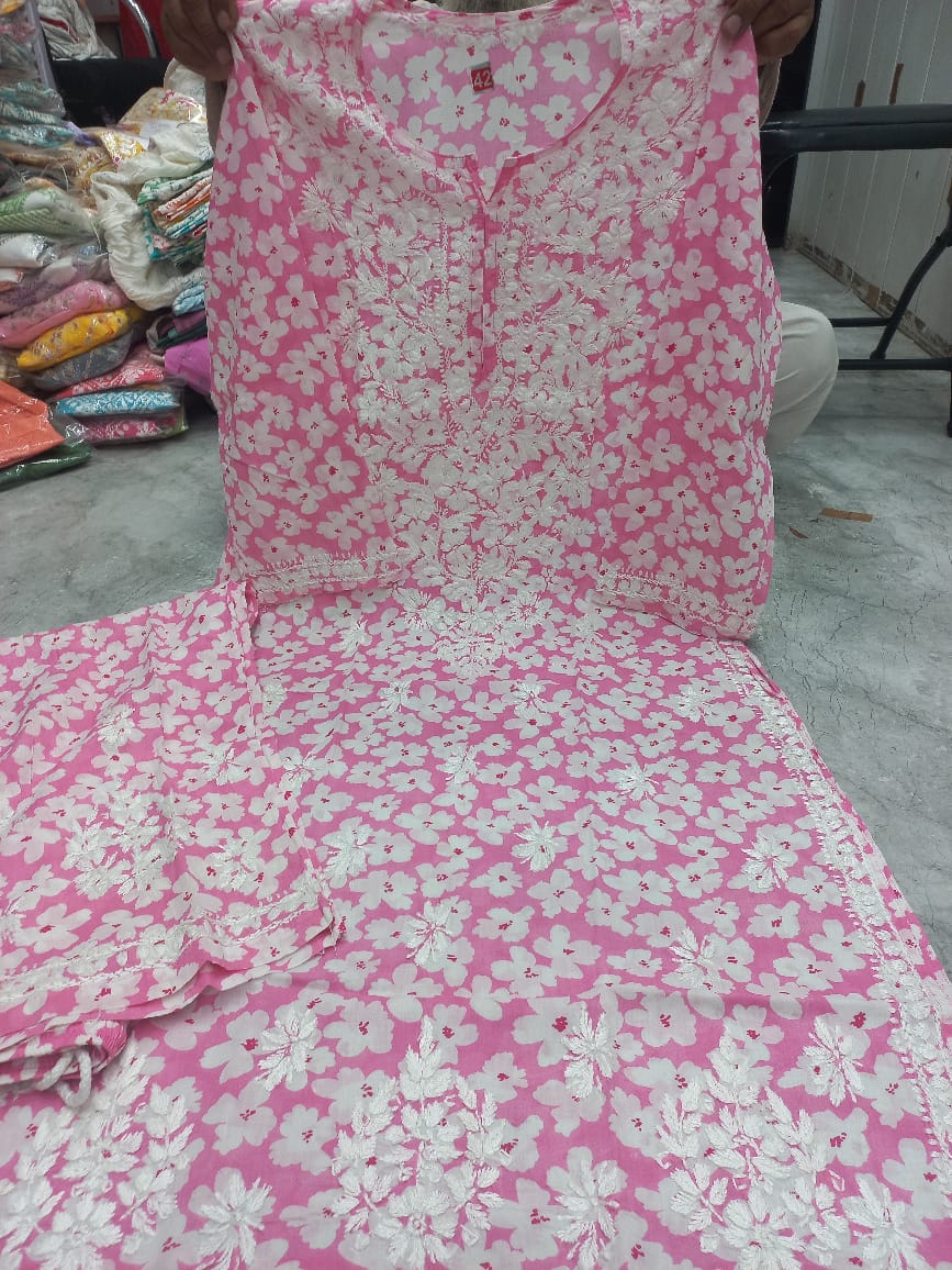 MULCOTTON printed Lucknowi chikankari plazzo suit