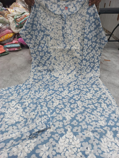 MULCOTTON printed Lucknowi chikankari plazzo suit