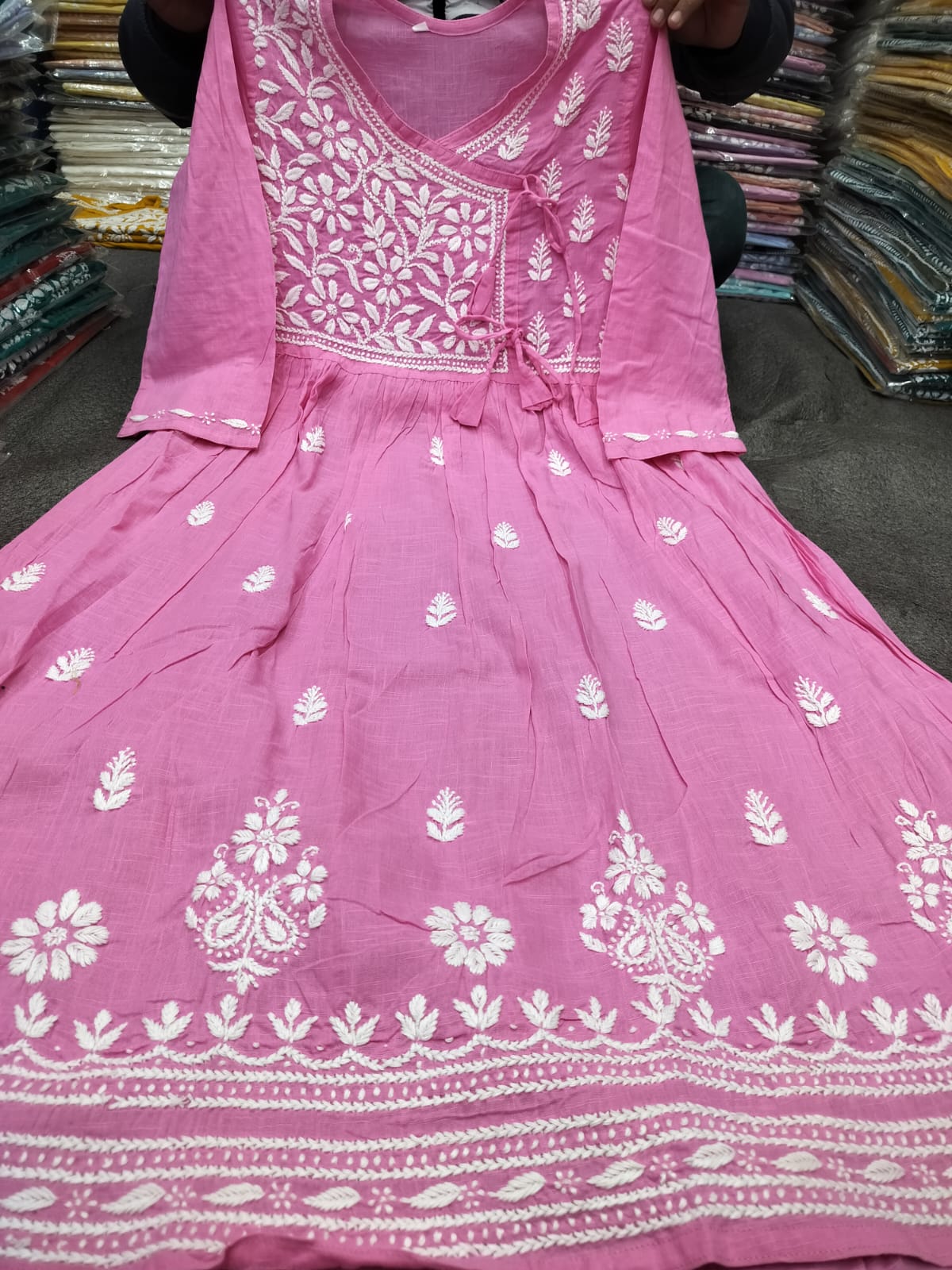 Slub cotton angrakha gown