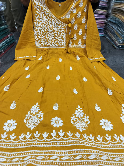 Slub cotton angrakha gown