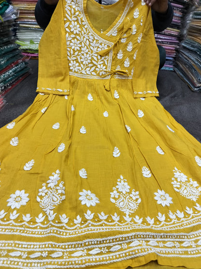 Slub cotton angrakha gown